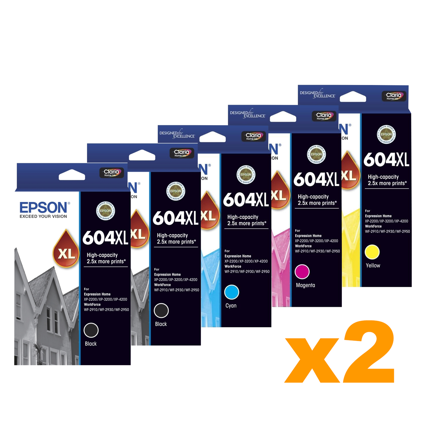 4 x Genuine Epson 604XL Black + 2 x 604XL C/M/Y Ink Cartridges V