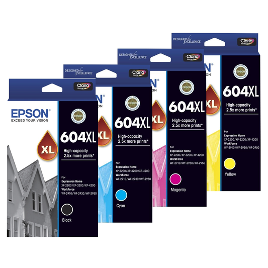 A Set Genuine Epson 604XL High Yield Ink Cartridges BK/C/M/Y