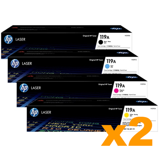 2 Sets Genuine HP W2090A-W2093A (119A) Toner Cartridges B/C/M/Y