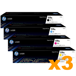 3 Sets Genuine HP W2090A-W2093A (119A) Toner Cartridges B/C/M/Y