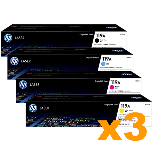 3 Sets Genuine HP W2090A-W2093A (119A) Toner Cartridges B/C/M/Y