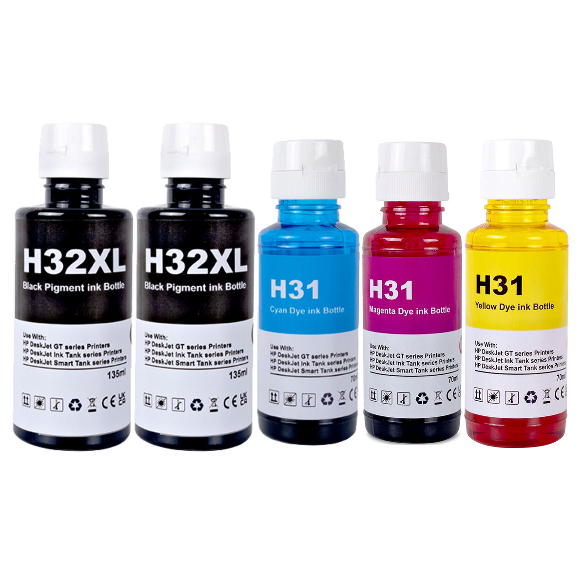 5 x Compatible HP 32XL 31 B/C/M/Y Ink Bottles (2B,1C,1M,1Y)