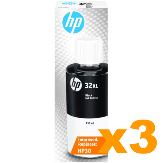 3 x Genuine HP 32XL (1VV24AA) Black Ink Bottle