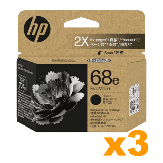 3 x Genuine HP 68e Black Ink Cartridge 7FP22TA