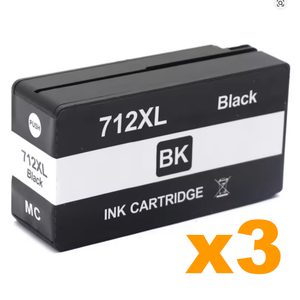 3 x Compatible HP 712 Black 80ml Ink Cartridges 3ED29A