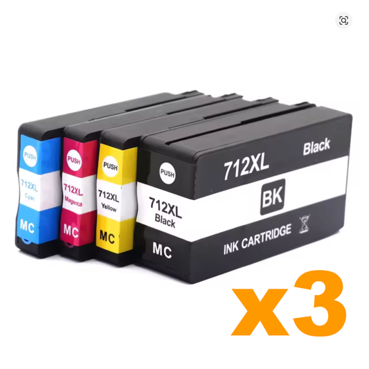 3 Sets Compatible HP 712 Ink Cartridges BCMY