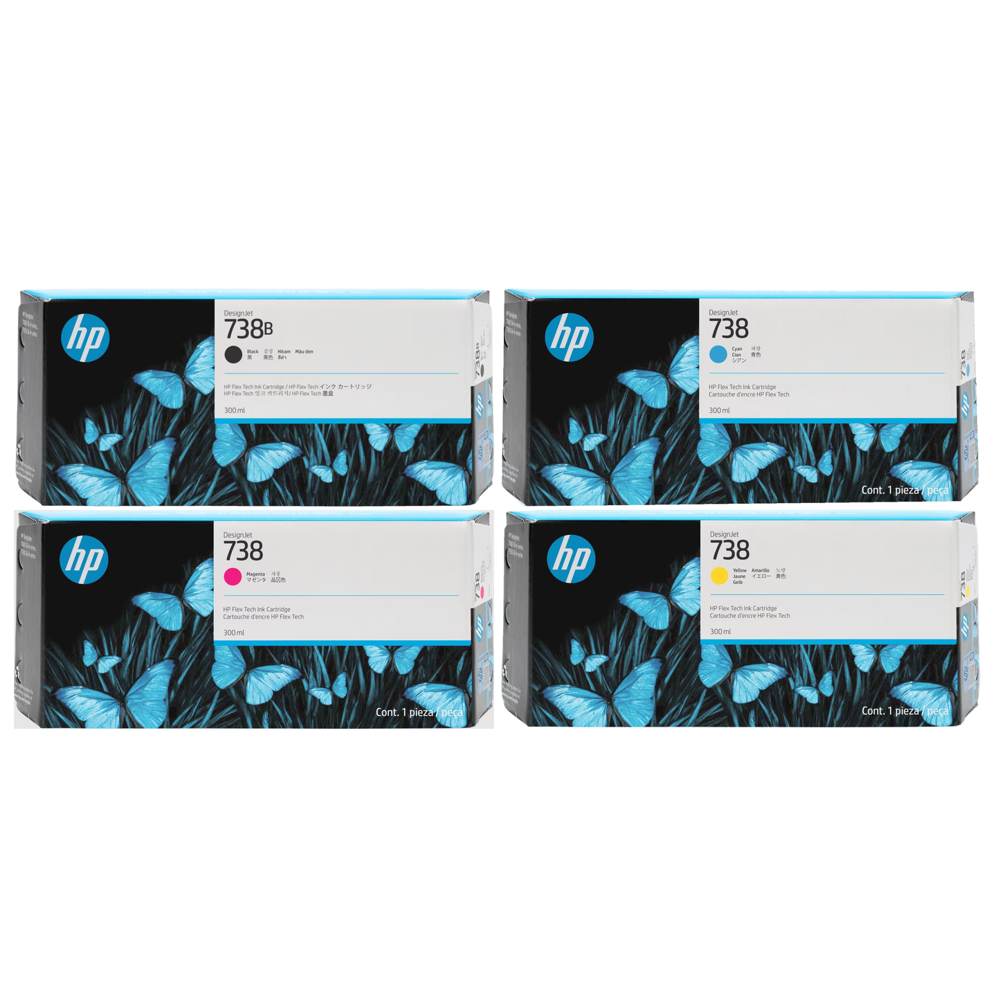 A Set Genuine HP 738 BCMY Ink Cartridges 300ml