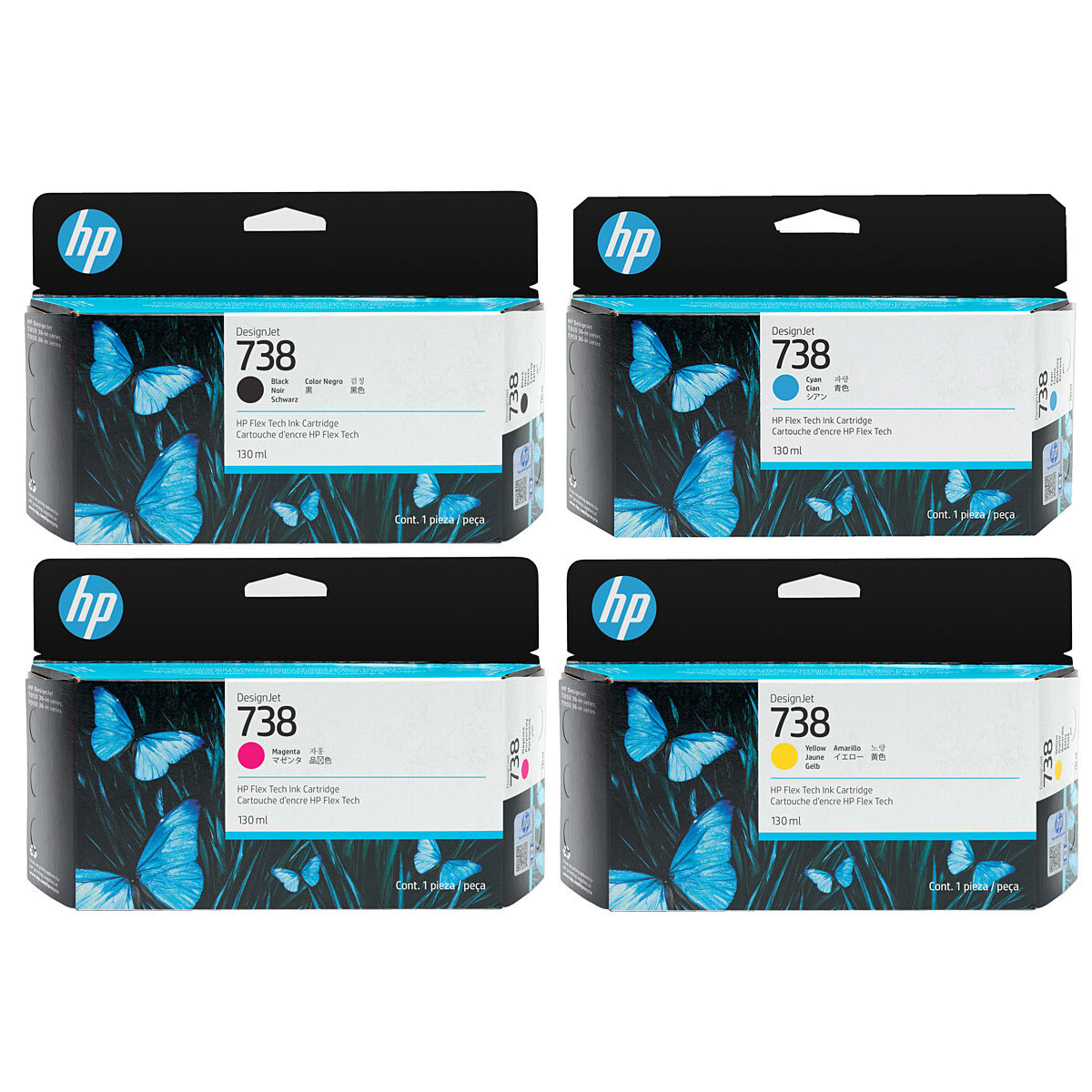 A Set Genuine HP 738 BCMY Ink Cartridges 130ml