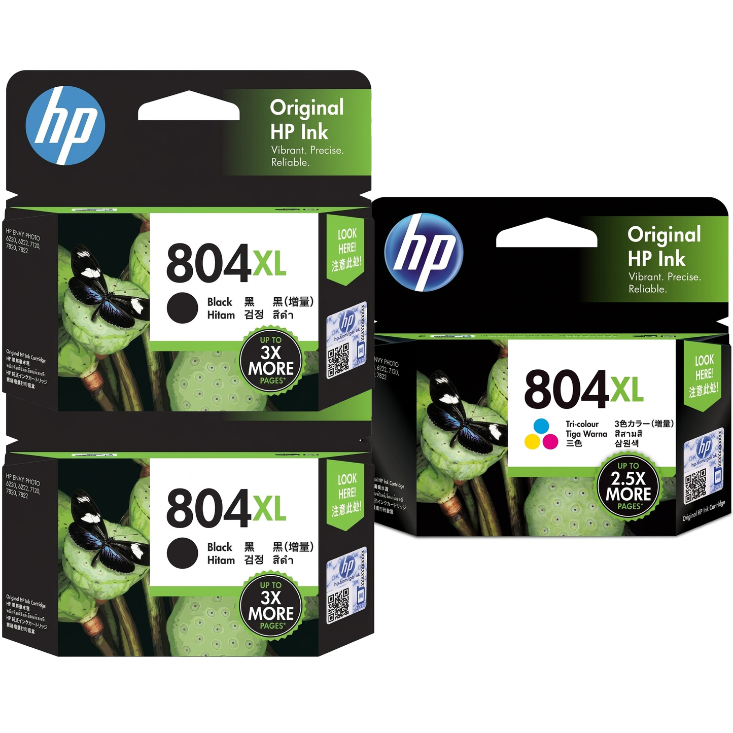 2 x Genuine HP 804XL Black + 1 x HP 804XL Colour Triple Pack