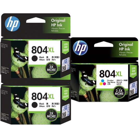 2 x Genuine HP 804XL Black + 1 x HP 804XL Colour Triple Pack
