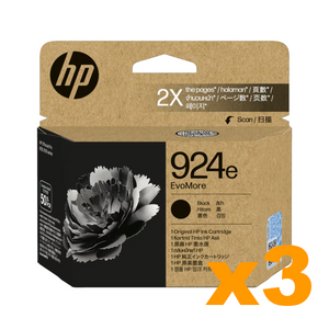 3 x Genuine HP 924e Black Ink Cartridges 4K0V0NA