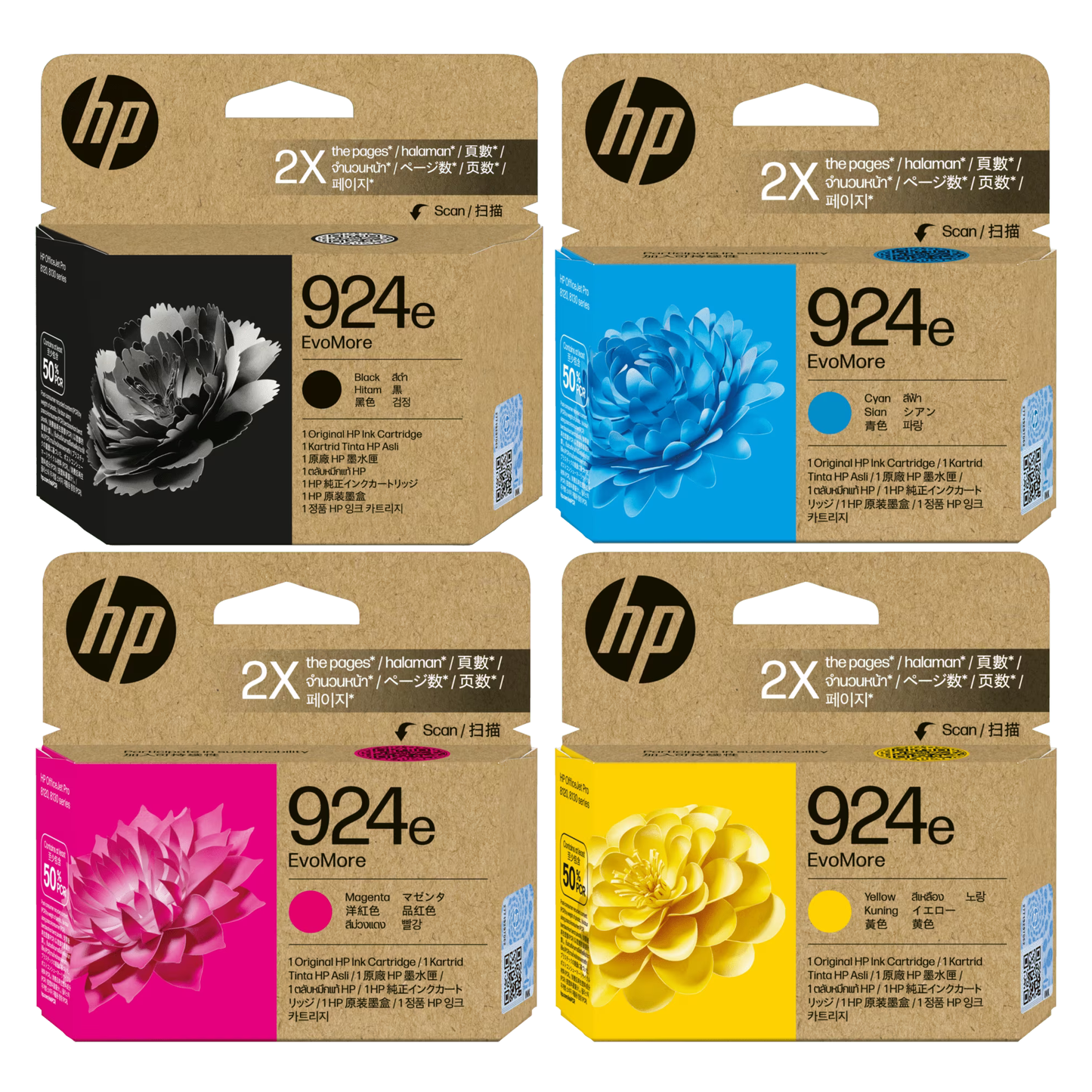 A Set Genuine HP 924e Ink Cartridges BCMY