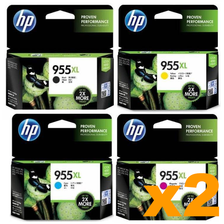 2 Sets Genuine HP 955XL B/C/M/Y Ink Cartridges
