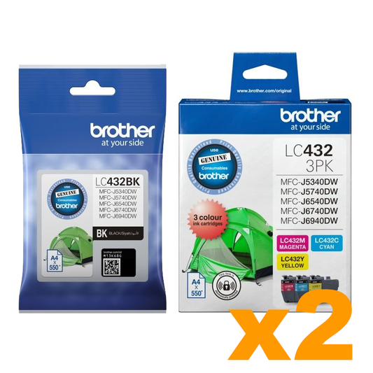 2 Sets Genuine Brother LC432BK/C/M/Y Ink Cartridges