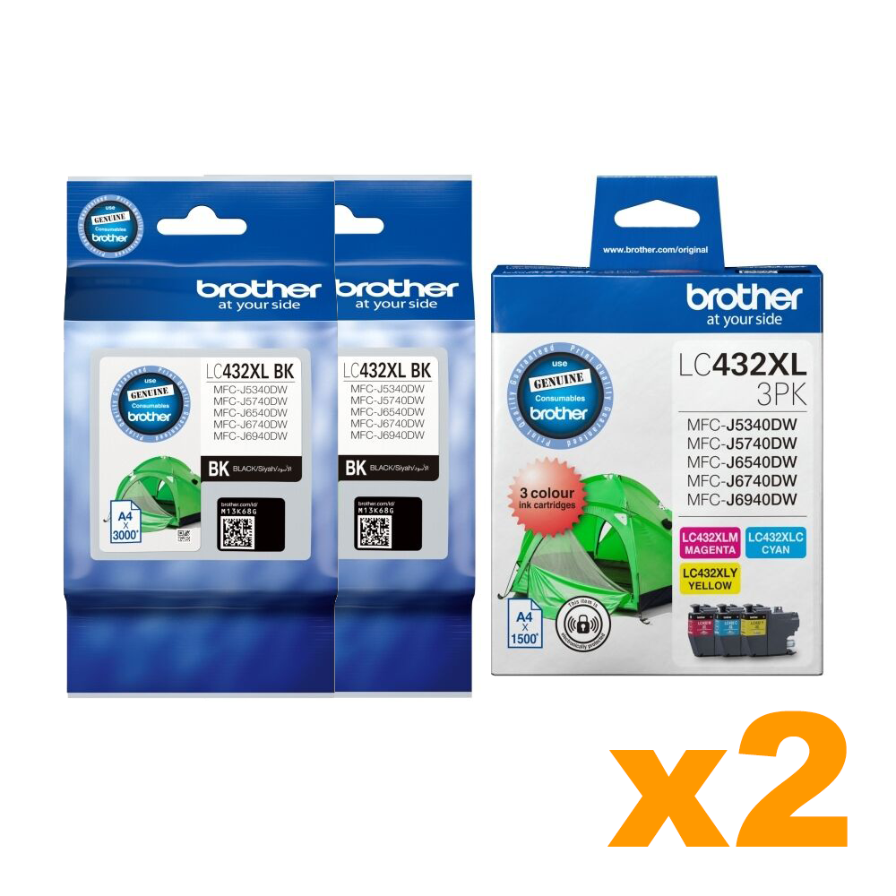 4 x Genuine Brother LC432XL Black + 2 x LC432XL C/M/Y Ink Cartri