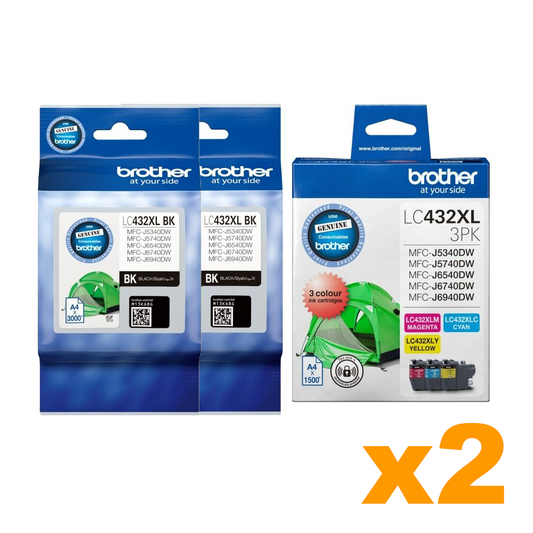 4 x Genuine Brother LC432XL Black + 2 x LC432XL C/M/Y Ink Cartri