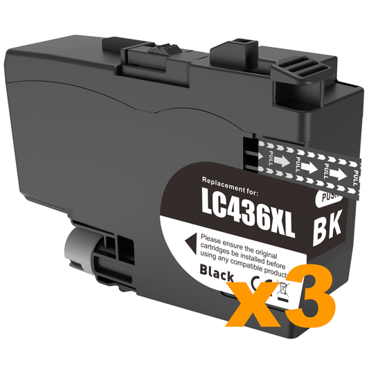 3 x Compatible Brother LC436XLBK High Yield Black Ink Cartridge