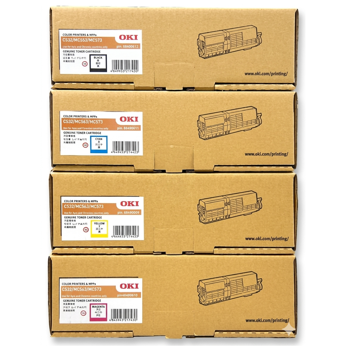 A Set Genuine OKI 46490612 - 09 Toner Cartridges BCMY