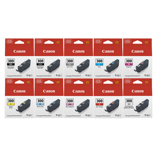 A Set of 10 Genuine Canon PFI300 Ink Cartridges