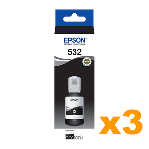 3 x Genuine Epson T532 EcoTank Black Ink Bottles
