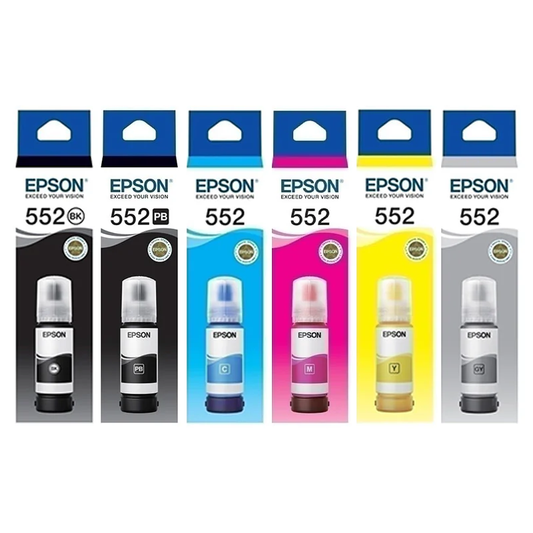 A Set Genuine Epson T552 Ink Bottle Set BK/PB/C/M/Y/GY