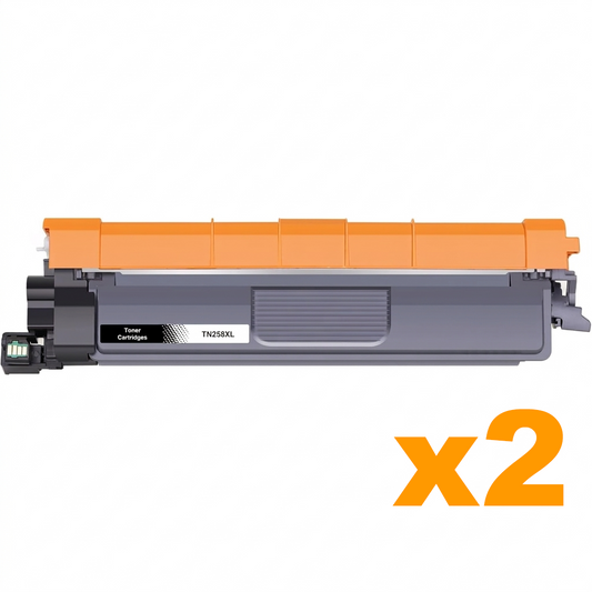 2 x Compatible Brother TN258XLBK High Yield Black Toner Cartridge