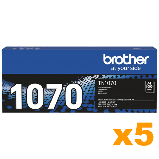 5 x Genuine Brother TN1070 Black Toner Cartridge