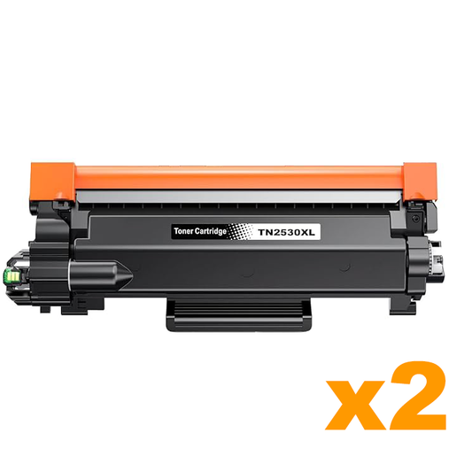 2 x Compatible  Brother TN2530XL High Yield Black Toner Cartridges