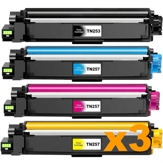 3 Sets Compatible Brother TN253BK TN257C/M/Y High Yield Toner Cartridges