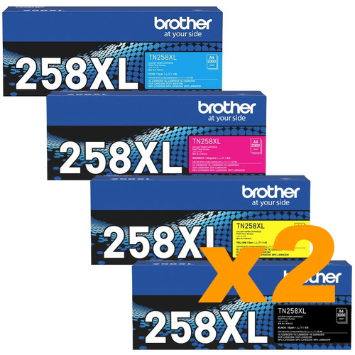 2 Sets Genuine Brother TN258XL High Yield Toner Cartridges