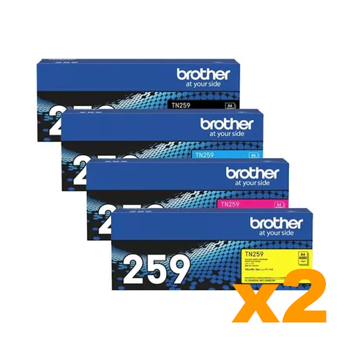 2 Sets Genuine Brother TN259 High Yield Toner Cartridges B/C/M/Y