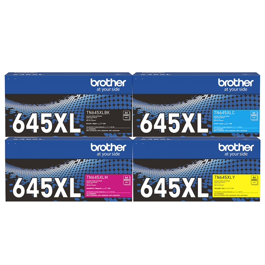 A Set Genuine Brother TN645XL High Yield Toner Cartridges BCMY