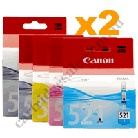 2 Sets Genuine Canon PGI520BK CLI521B/C/M/Y Ink Cartridges