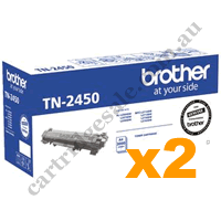 2 x Genuine Brother TN2450 High Yield Black Toner Cartridge