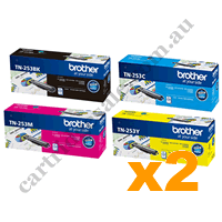 2 Sets Genuine Brother TN253 Toner Cartridges B/C/M/Y