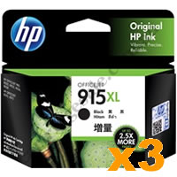 3 x Genuine HP 915XL Black (3YM22AA) Ink Cartridge