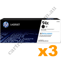 3 x Genuine HP CF294X 94X Black Toner Cartridge