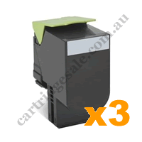 3 x Compatible Lexmark 80C8SK0 808SK STD Black Toner Cartridge