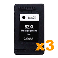 3 x Compatible HP 62XL High Yield Black Ink Cartridge C2P05AA