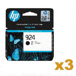 3 x Genuine HP 924 Black (4K0U6NA) Ink Cartridge