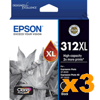 3 x Genuine Epson T1831/312XL High Yield Black Ink Cartridge