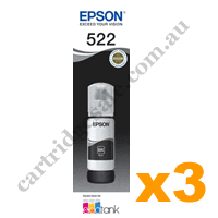 3 x Genuine Epson T522/T00M1 EcoTank Black Ink Bottle