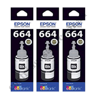 3 x Genuine Epson T664/T6641 EcoTank Black Ink Bottle