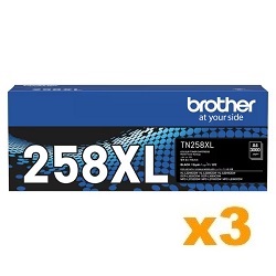 3 x Genuine Brother TN258XL High Yield Black Toner Cartridge