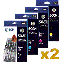 2 Sets Genuine Epson 503XL High Yield Ink Cartridges BK/C/M/Y