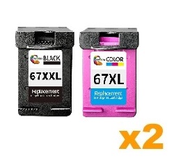 2 x Compatible HP 67XXL BK +  2 x Compatble 67XL C Ink Cartridge