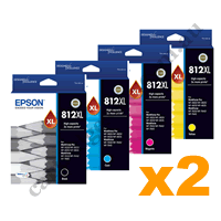 2 Sets Genuine Epson 812XL High Yield Ink Cartridges BK/C/M/Y