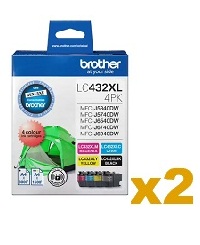 2 Sets Genuine Brother LC432XL BK/C/M/Y Ink Cartridges