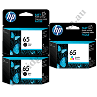 2 x Genuine HP 65 Black + 1 x HP 65 Colour Combo Pack