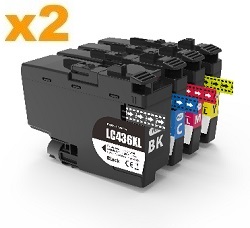 2 Sets Compatible Brother LC436XL BK/C/M/Y Ink Cartridges